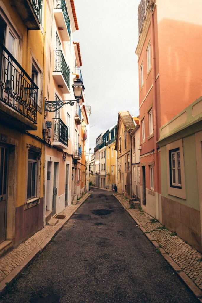 Narrow sunny street in Lisbon